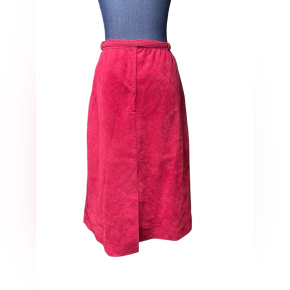 Vintage Nat Kaplan couture pink belted suede knee length skirt size 18 - Picture 4 of 10